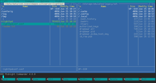 Midnight commander, запущенный в Android